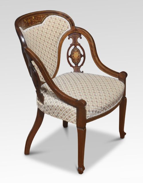 PAIR OF MARQUETRY INLAID MAHOGANY ARMCHAIRS - ADDITIONAL PHOTO 1