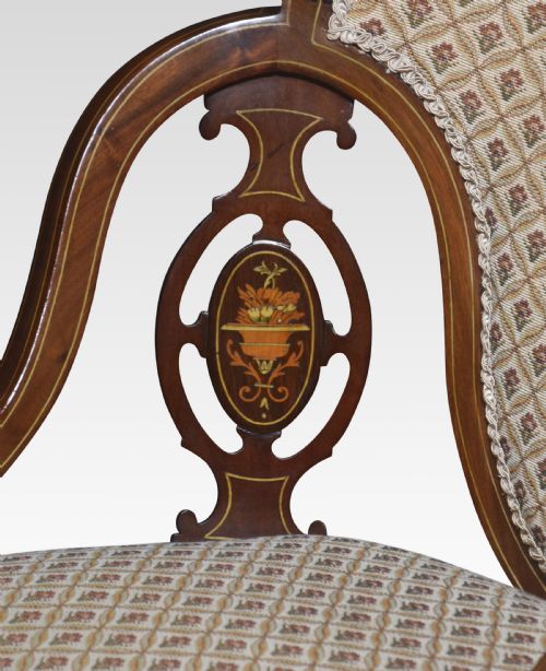 PAIR OF MARQUETRY INLAID MAHOGANY ARMCHAIRS - ADDITIONAL PHOTO 3