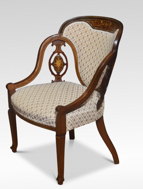 PAIR OF MARQUETRY INLAID MAHOGANY ARMCHAIRS - ADDITIONAL PHOTO 5