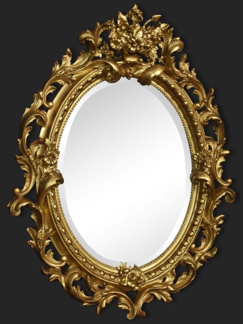 CARVED GILTWOOD OVAL WALL MIRROR - ADDITIONAL PHOTO 4