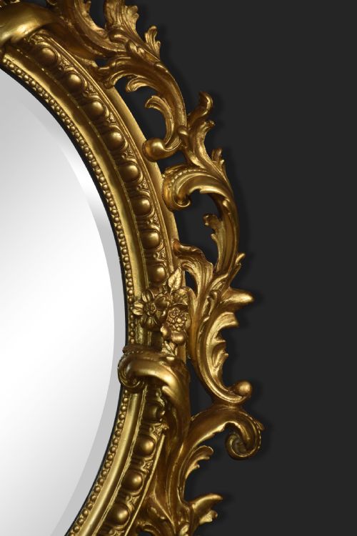 CARVED GILTWOOD OVAL WALL MIRROR - ADDITIONAL PHOTO 5