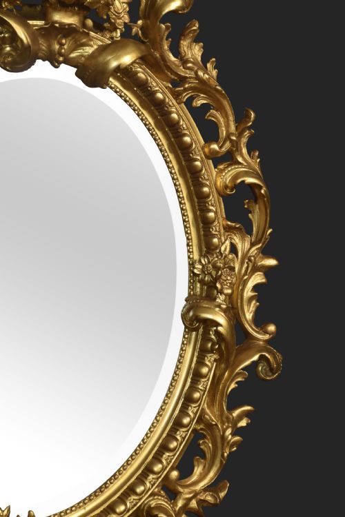 CARVED GILTWOOD OVAL WALL MIRROR - ADDITIONAL PHOTO 7