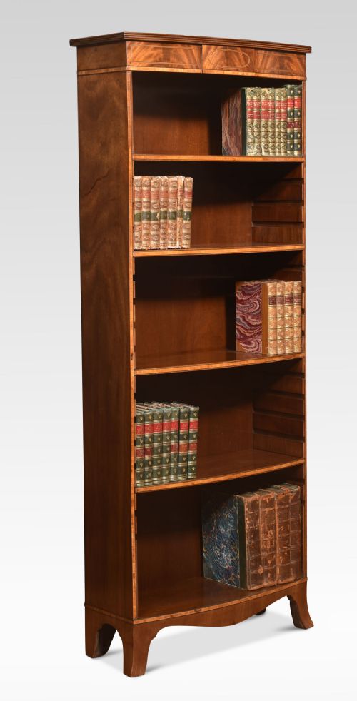 TALL MAHOGANY INLAID OPEN BOOKCASE - ADDITIONAL PHOTO 3