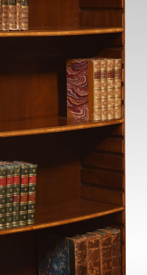 TALL MAHOGANY INLAID OPEN BOOKCASE - ADDITIONAL PHOTO 4