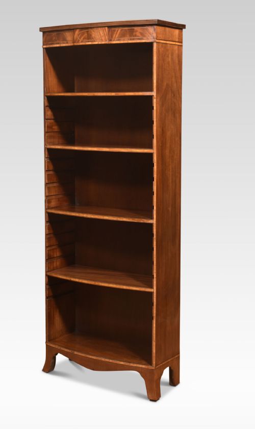 TALL MAHOGANY INLAID OPEN BOOKCASE - ADDITIONAL PHOTO 5