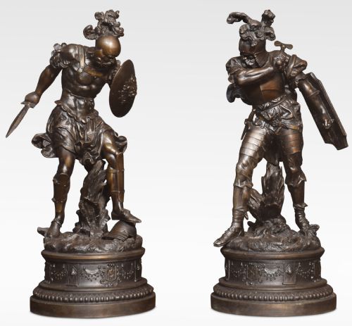 pair of spelter figures of warriors - CATEGORY: ANTIQUE SCULPTURES - DATED 1900