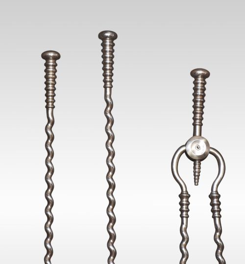 POLISHED STEEL TRIPLE COMPANION FIRE TOOL SET - ADDITIONAL PHOTO 1