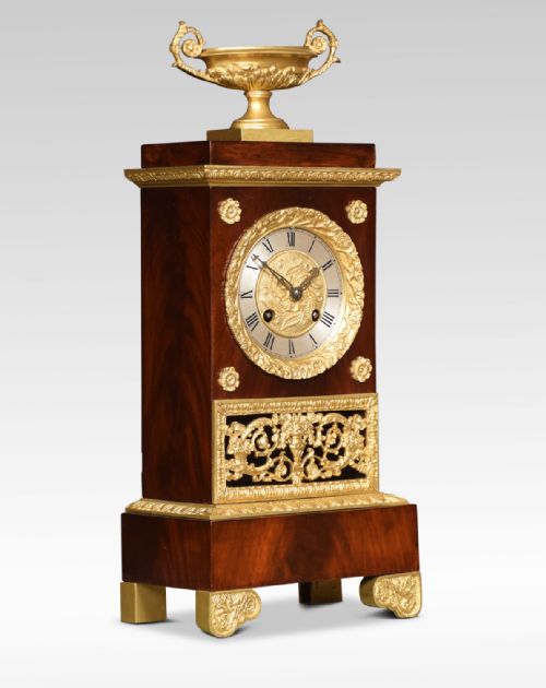 french empire style gilt metal mounted mahogany mantel clock - CATEGORY: ANTIQUE CLOCKS - DATED 19TH CENTURY