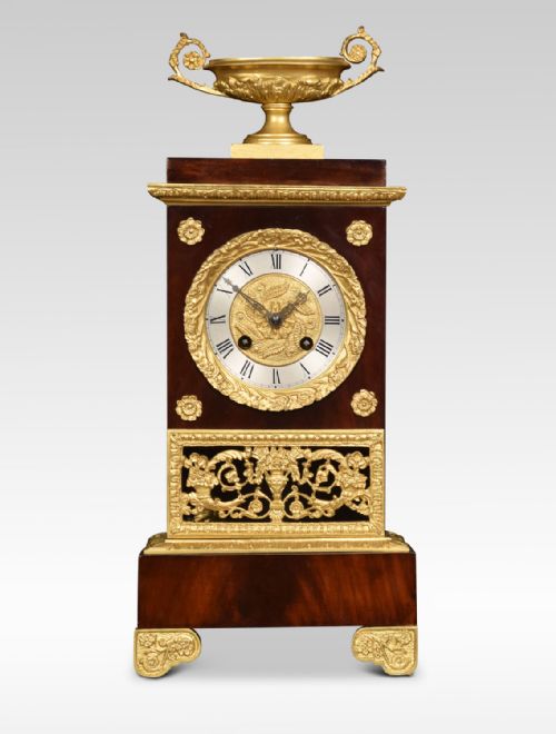 FRENCH EMPIRE STYLE GILT METAL MOUNTED MAHOGANY MANTEL CLOCK - ADDITIONAL PHOTO 1