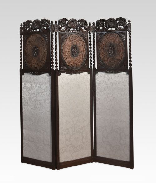 19th century oak threepanel folding screen - CATEGORY: ANTIQUE MISCELLANEOUS - DATED 19TH CENTURY