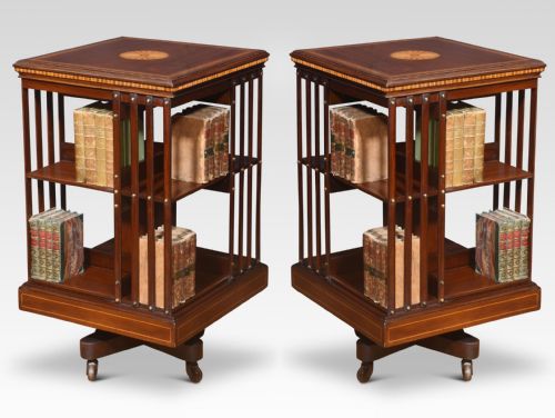 PAIR OF MAHOGANY INLAID REVOLVING BOOKCASES BY MAPLE AND CO - ADDITIONAL PHOTO 6