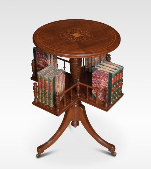 MAHOGANY INLAID REVOLVING BOOK TABLE - ADDITIONAL PHOTO 1