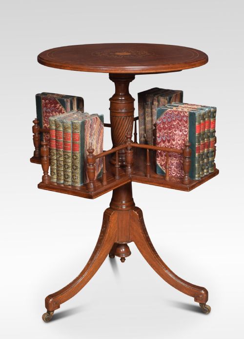 MAHOGANY INLAID REVOLVING BOOK TABLE - ADDITIONAL PHOTO 4