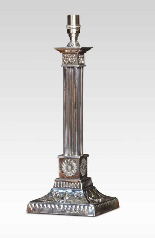 SILVER PLATE CORINTHIAN COLUMN TABLE LAMP - ADDITIONAL PHOTO 2