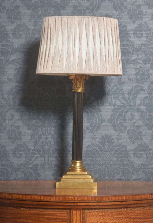 brass corinthian column table lamp - CATEGORY: ANTIQUE LIGHTING - DATED 19TH CENTURY