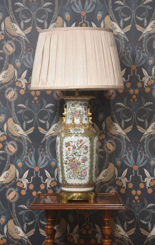 chinese canton famille rose porcelain vase lamp - CATEGORY: ANTIQUE LIGHTING - DATED 19TH CENTURY