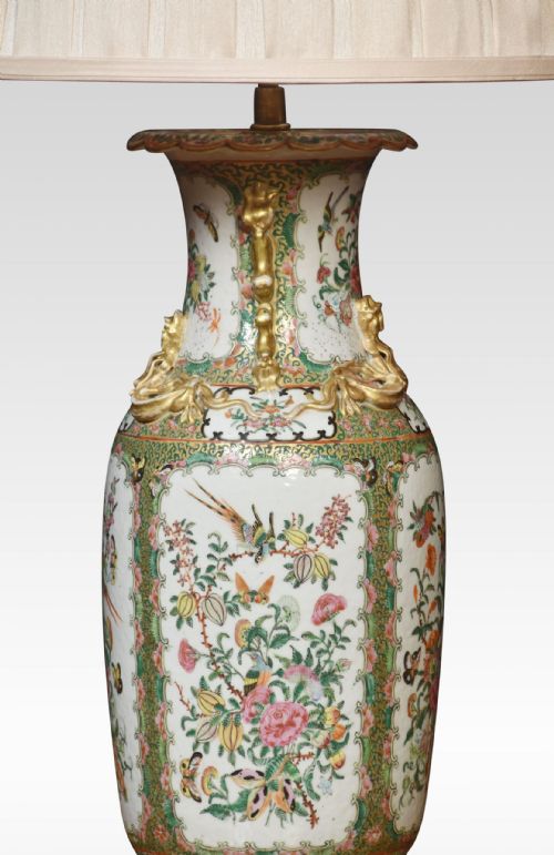 CHINESE CANTON FAMILLE ROSE PORCELAIN VASE LAMP - ADDITIONAL PHOTO 4