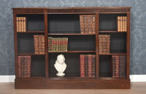 figured mahogany open bookcase - CATEGORY: ANTIQUE BOOKCASES - DATED 1900