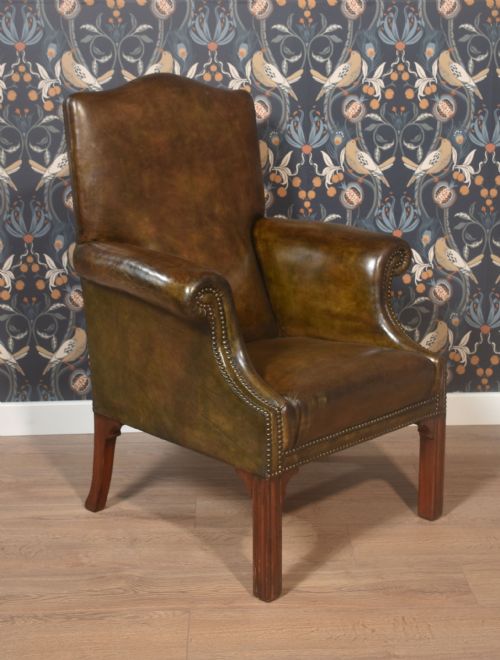 MAHOGANY FRAMED LEATHER ARMCHAIR - ADDITIONAL PHOTO 6