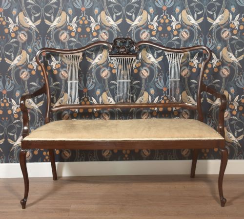 CARVED MAHOGANY FRAMED SETTEE - ADDITIONAL PHOTO 4
