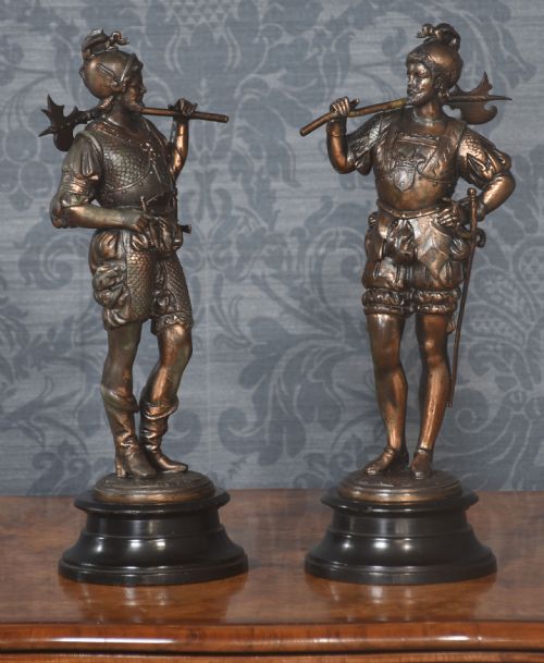 pair of spelter warriors - CATEGORY: ANTIQUE SCULPTURES - DATED 1910