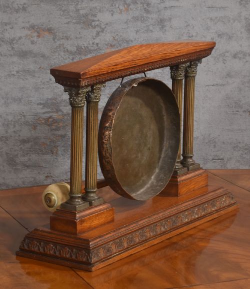 OAK AND BRASS TABLE GONG - ADDITIONAL PHOTO 2