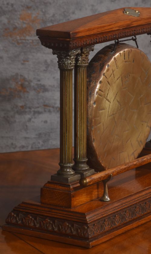 OAK AND BRASS TABLE GONG - ADDITIONAL PHOTO 5