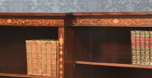 MAHOGANY INLAID BREAKFRONT OPEN BOOKCASE - ADDITIONAL PHOTO 2