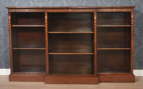 MAHOGANY INLAID BREAKFRONT OPEN BOOKCASE - ADDITIONAL PHOTO 4