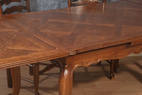 OAK FRENCH PARQUETRY DRAW LEAF TABLE - ADDITIONAL PHOTO 4