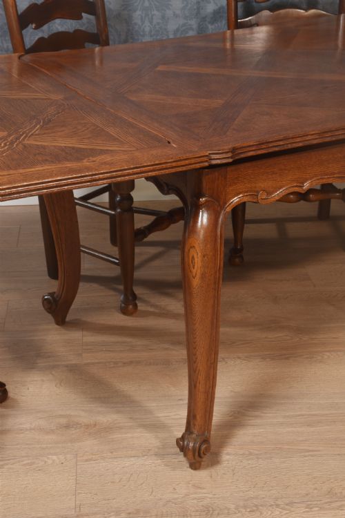 OAK FRENCH PARQUETRY DRAW LEAF TABLE - ADDITIONAL PHOTO 5