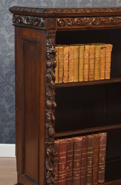CARVED OAK OPEN BOOKCASE - ADDITIONAL PHOTO 6