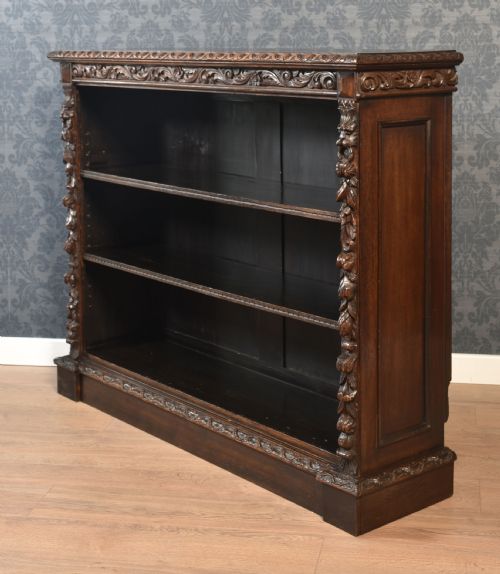 CARVED OAK OPEN BOOKCASE - ADDITIONAL PHOTO 9