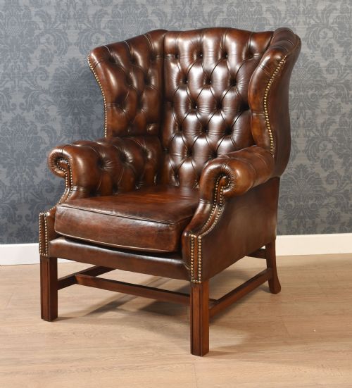 mahogany framed wing armchair - CATEGORY: ANTIQUE CHAIRS - DATED 1910