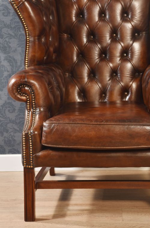 MAHOGANY FRAMED WING ARMCHAIR - ADDITIONAL PHOTO 3