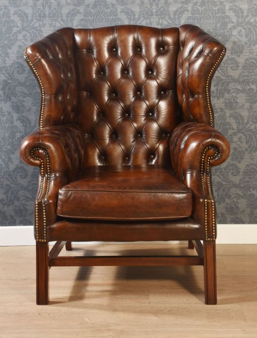 MAHOGANY FRAMED WING ARMCHAIR - ADDITIONAL PHOTO 4