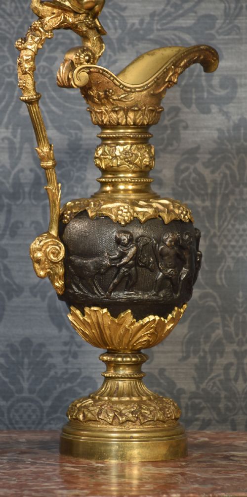 PAIR OF RENAISSANCE STYLE FRENCH PATINATED BRONZE EWERS - ADDITIONAL PHOTO 2
