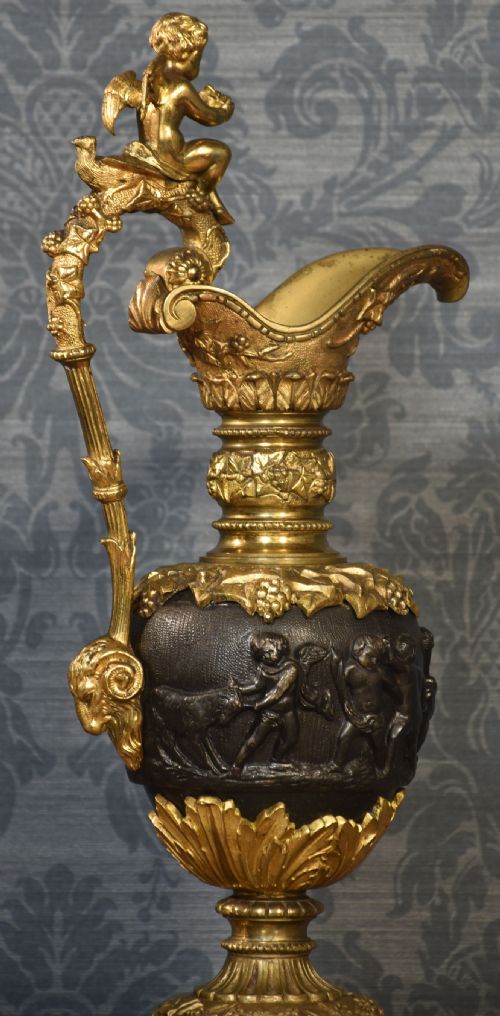PAIR OF RENAISSANCE STYLE FRENCH PATINATED BRONZE EWERS - ADDITIONAL PHOTO 3