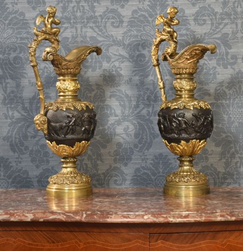 PAIR OF RENAISSANCE STYLE FRENCH PATINATED BRONZE EWERS - ADDITIONAL PHOTO 5