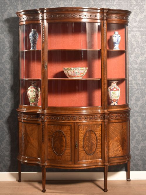 mahogany serpentine fronted display cabinet - CATEGORY: ANTIQUE CABINETS - DATED 1910