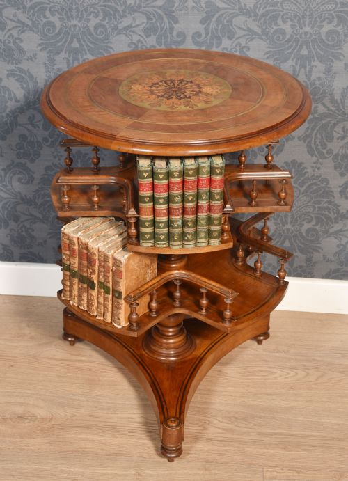 walnut brass inlaid book table - CATEGORY: ANTIQUE TABLES - DATED 19TH CENTURY