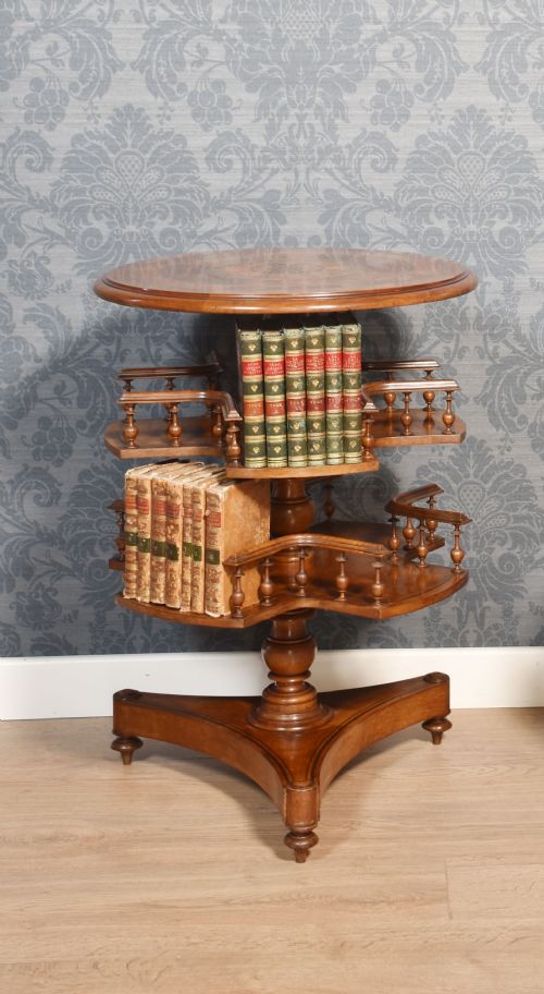 WALNUT BRASS INLAID BOOK TABLE - ADDITIONAL PHOTO 1