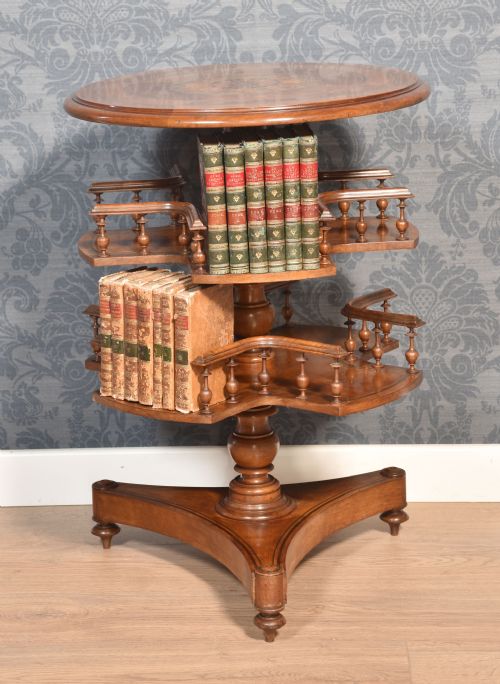 WALNUT BRASS INLAID BOOK TABLE - ADDITIONAL PHOTO 2