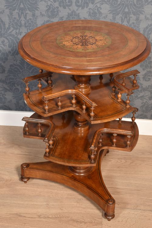 WALNUT BRASS INLAID BOOK TABLE - ADDITIONAL PHOTO 5