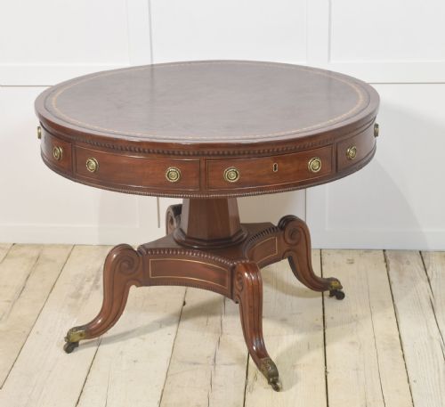 19th century brass inlaid mahogany drum table - CATEGORY: ANTIQUE TABLES - DATED 19TH CENTURY