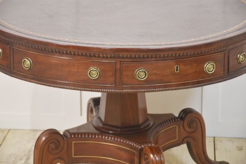 19TH CENTURY BRASS INLAID MAHOGANY DRUM TABLE - ADDITIONAL PHOTO 1