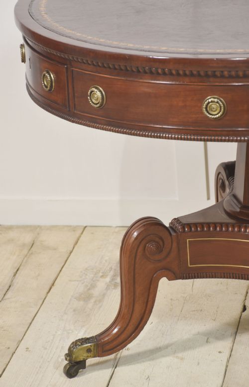 19TH CENTURY BRASS INLAID MAHOGANY DRUM TABLE - ADDITIONAL PHOTO 4