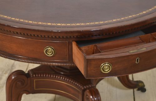 19TH CENTURY BRASS INLAID MAHOGANY DRUM TABLE - ADDITIONAL PHOTO 8