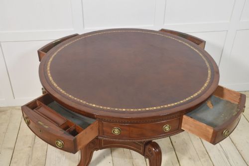 19TH CENTURY BRASS INLAID MAHOGANY DRUM TABLE - ADDITIONAL PHOTO 9