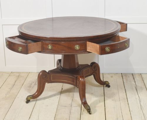 19TH CENTURY BRASS INLAID MAHOGANY DRUM TABLE - ADDITIONAL PHOTO 11